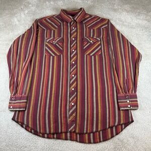 VTG Wrangler Western Shirt Mens XLT Burgundy Gold Striped Snap Front Long Sleeve